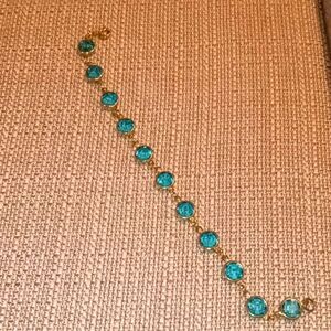 Teal Green Crystal and Gold Bracelet